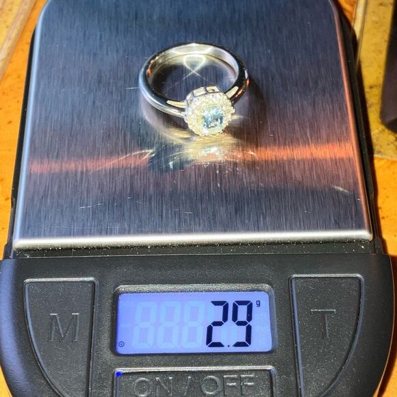 Natural Aquamarine Sterling Silver Halo Ring Size 6 - Picture 9 of 9